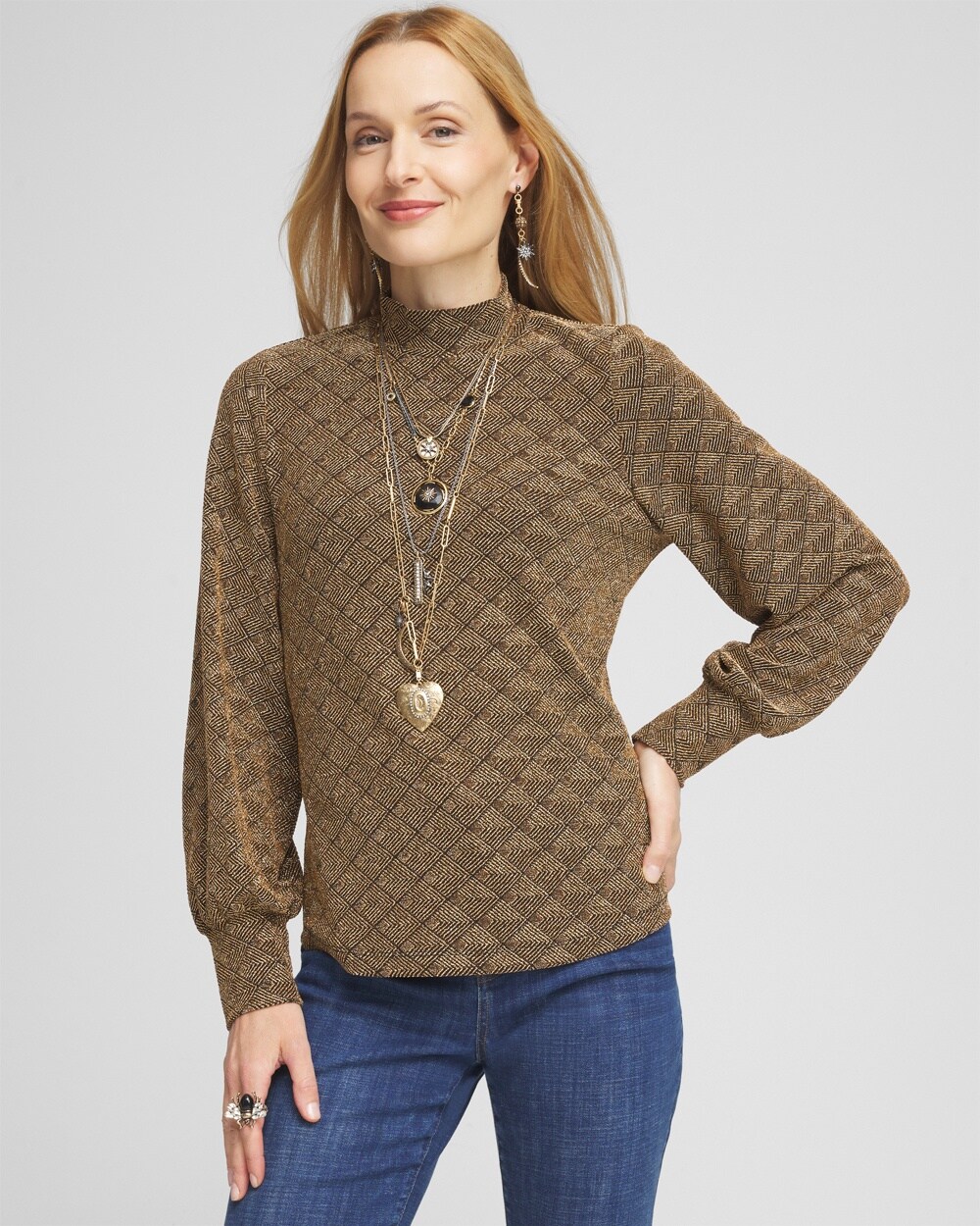 Textured Gold Mock-Neck Top