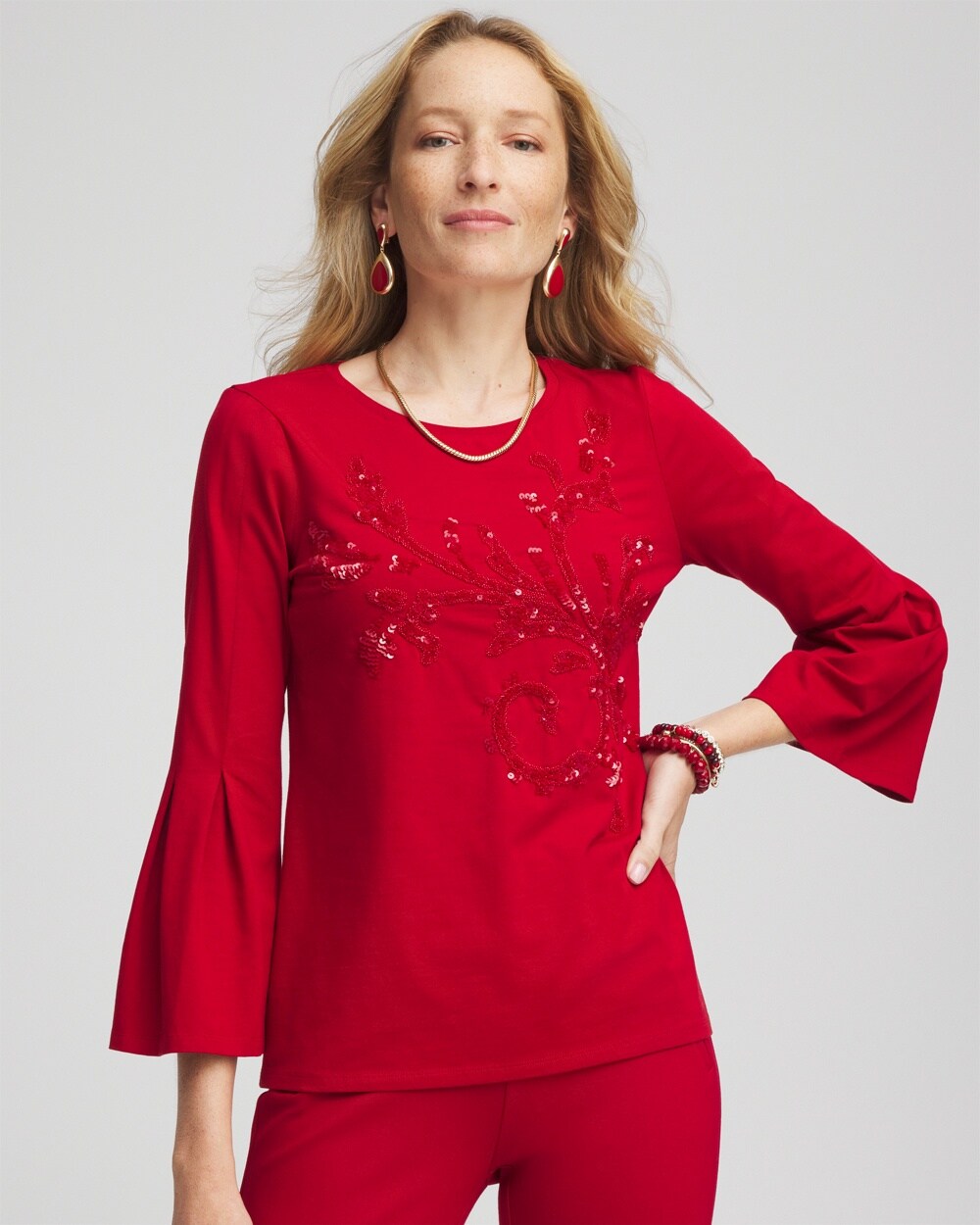 Embellished Flute Sleeve Tee