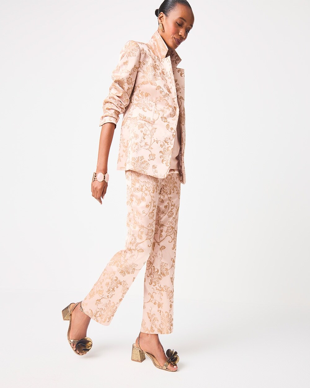 Satin Jacquard Straight Ankle Pants