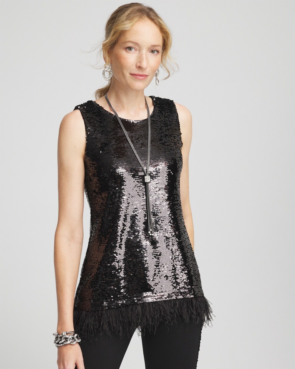 Faux-Feather Sequin Tank