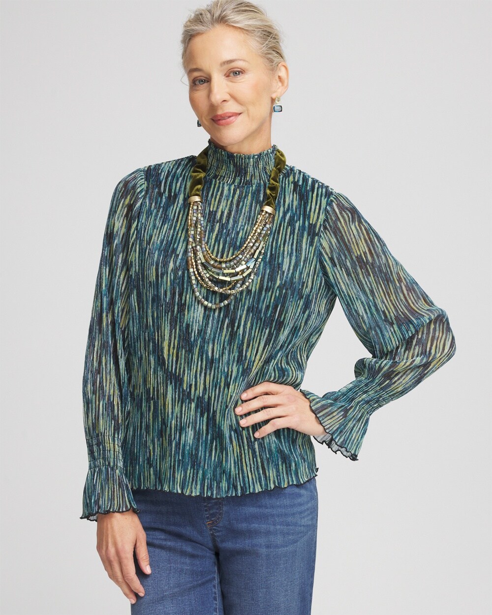 Crinkle Shine Mock-Neck Top