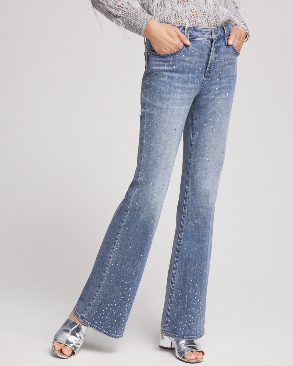 Petite Girlfriend Embellished Flare Jeans