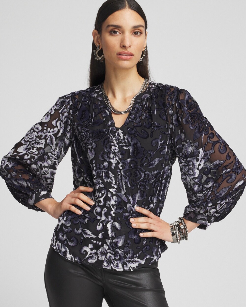 Velvet Blouson Sleeve Blouse