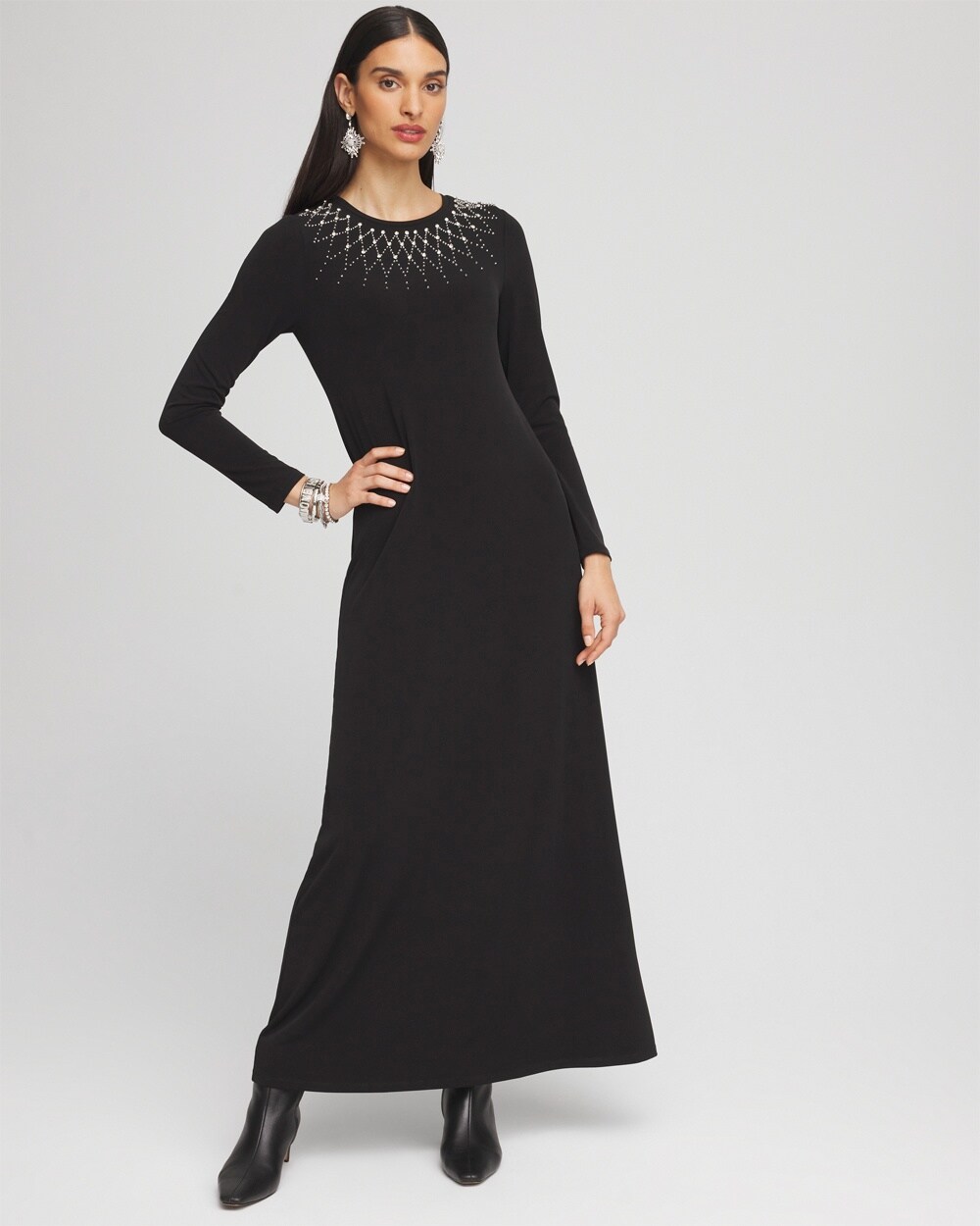 Embellished Long Sleeve Maxi Dress