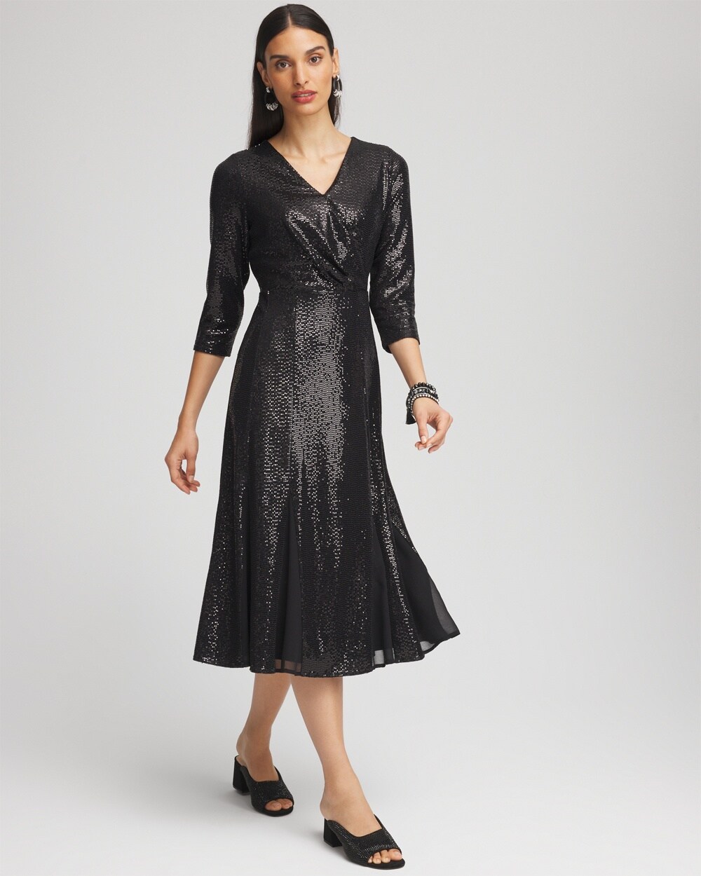 Surplice Sequin Midi Dress