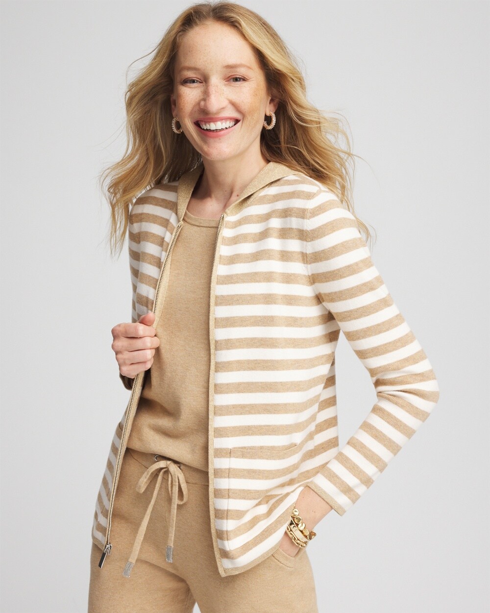 Zenergy\u00AE Luxe Striped Hooded Cardigan