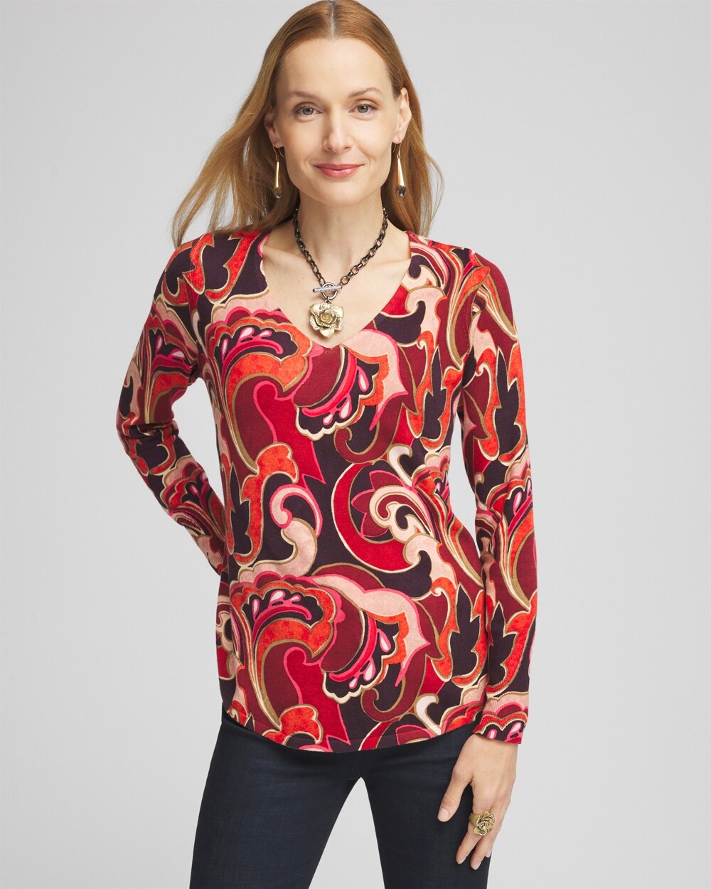 Swirl V-Neck Pullover Sweater