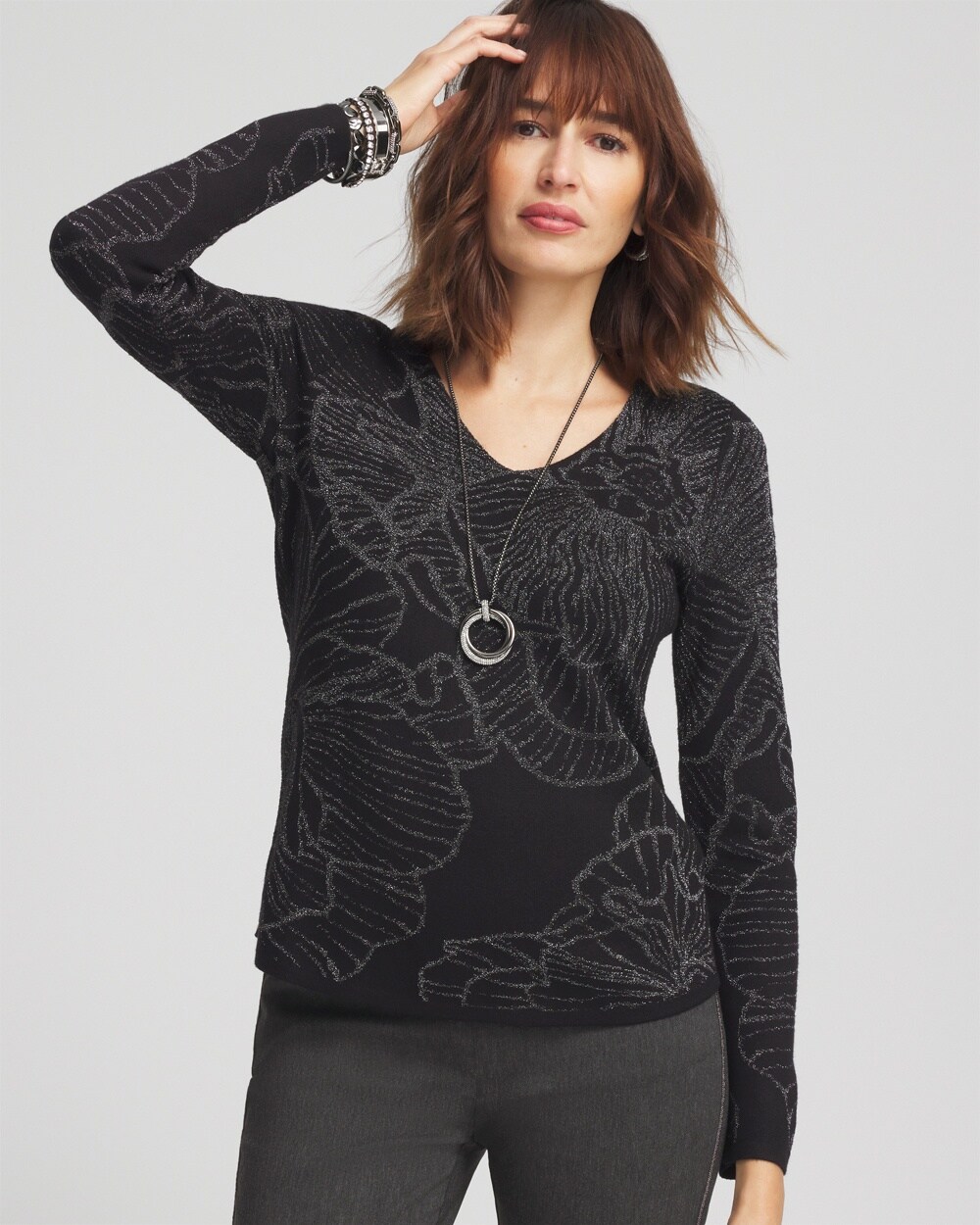 Jacquard V-Neck Pullover Sweater