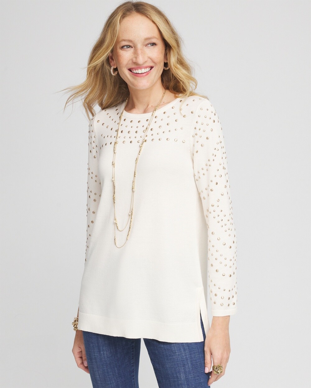 Studded Crewneck Sweater Tunic