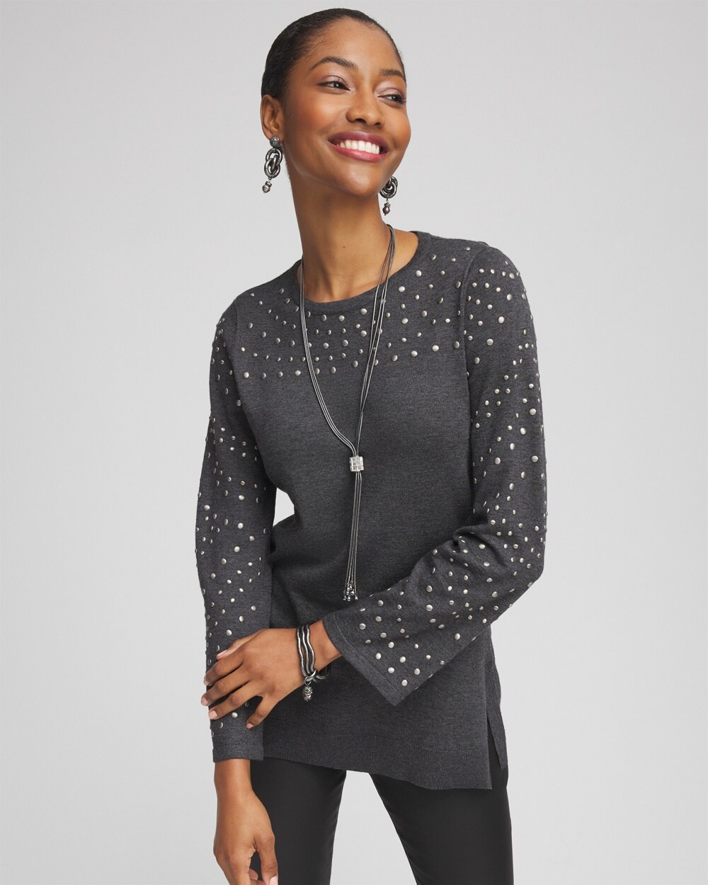 Studded Crewneck Sweater Tunic