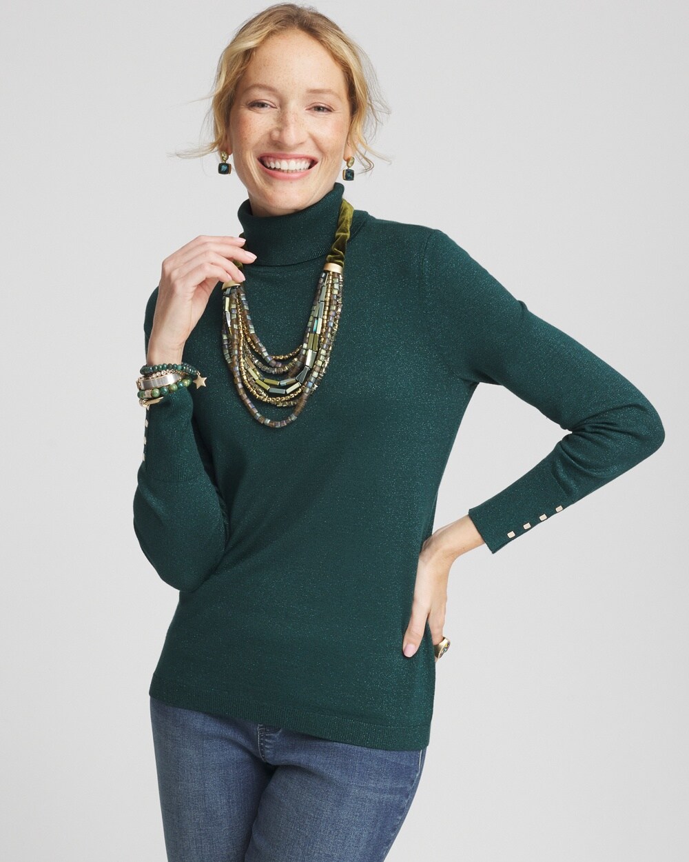 Green Shimmer Turtleneck Sweater