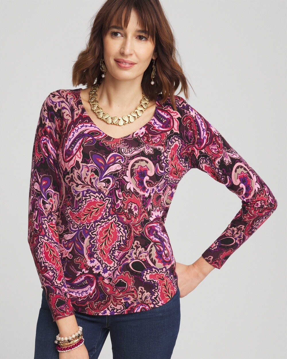 Paisley V-Neck Pullover Sweater