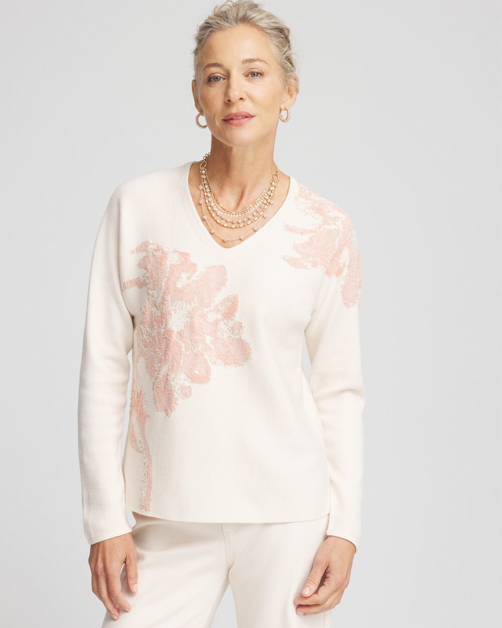 Jacquard Floral Pullover Sweater