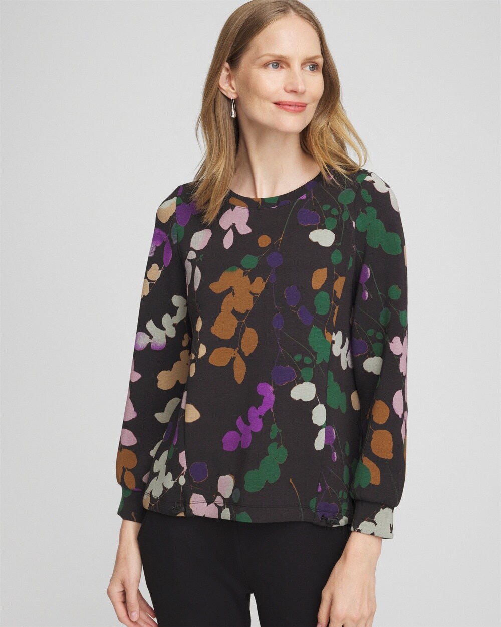 Zenergy\u00AE Floral Bungee Hem Long-sleeve Top