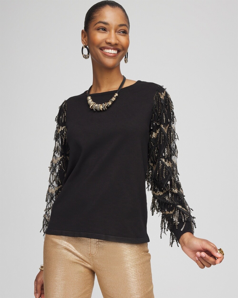 Sequin Ruffle Pullover Sweater