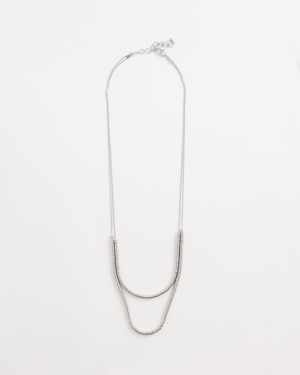 Double-Strand Silver Tone Disc Necklace