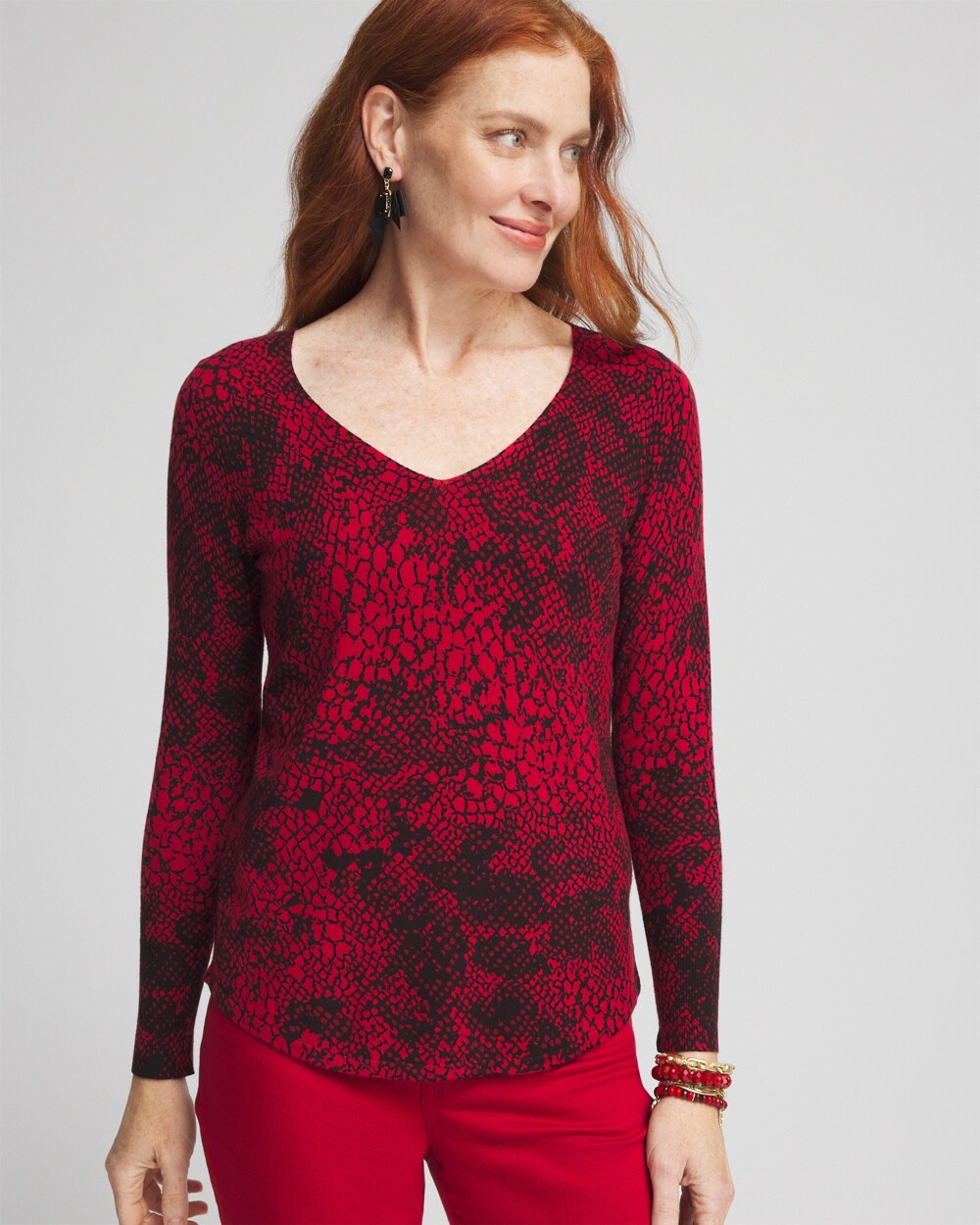 Snake Print V-Neck Pullover Sweater