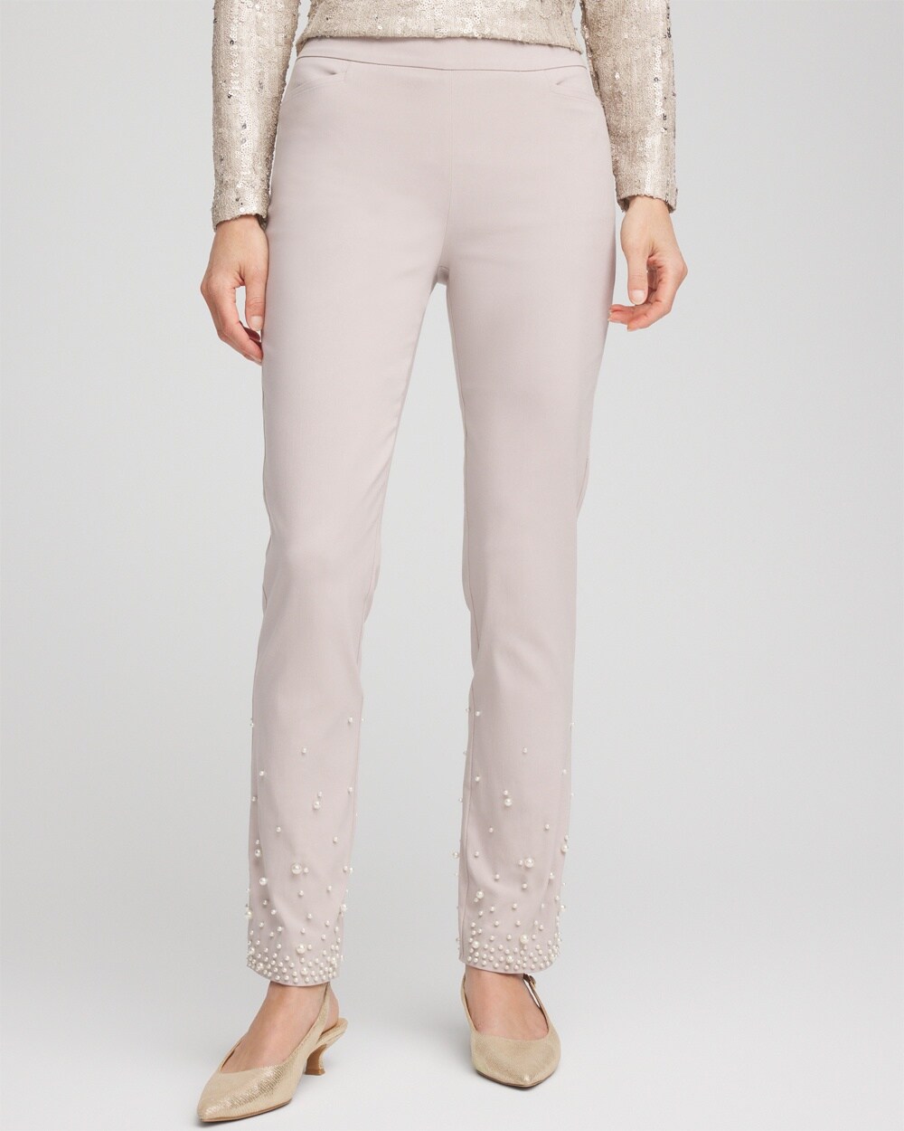 Brigitte Faux Pearl Slim Ankle Pants