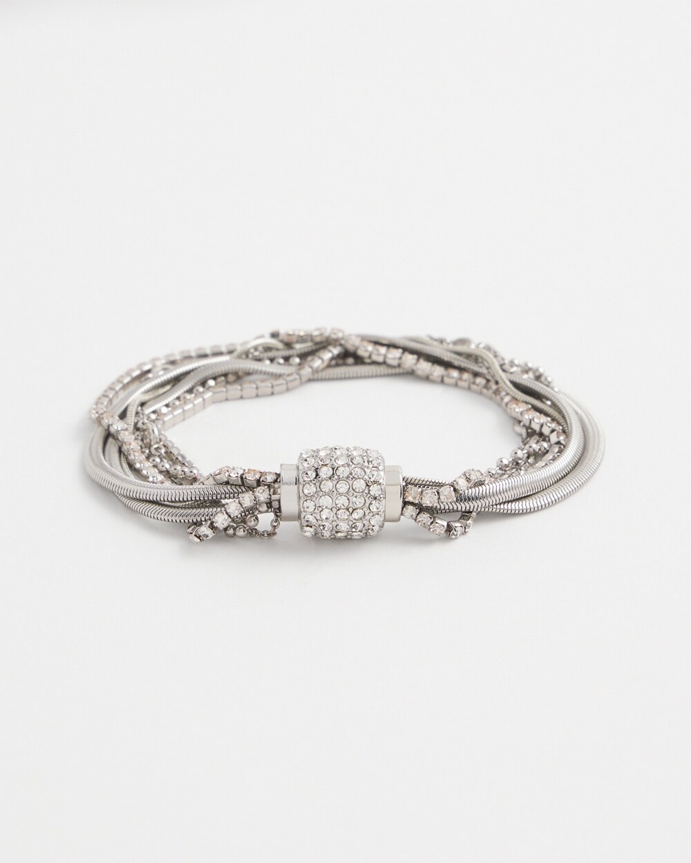 Silver Tone Multi Strand Pav\u00E9 Bracelet