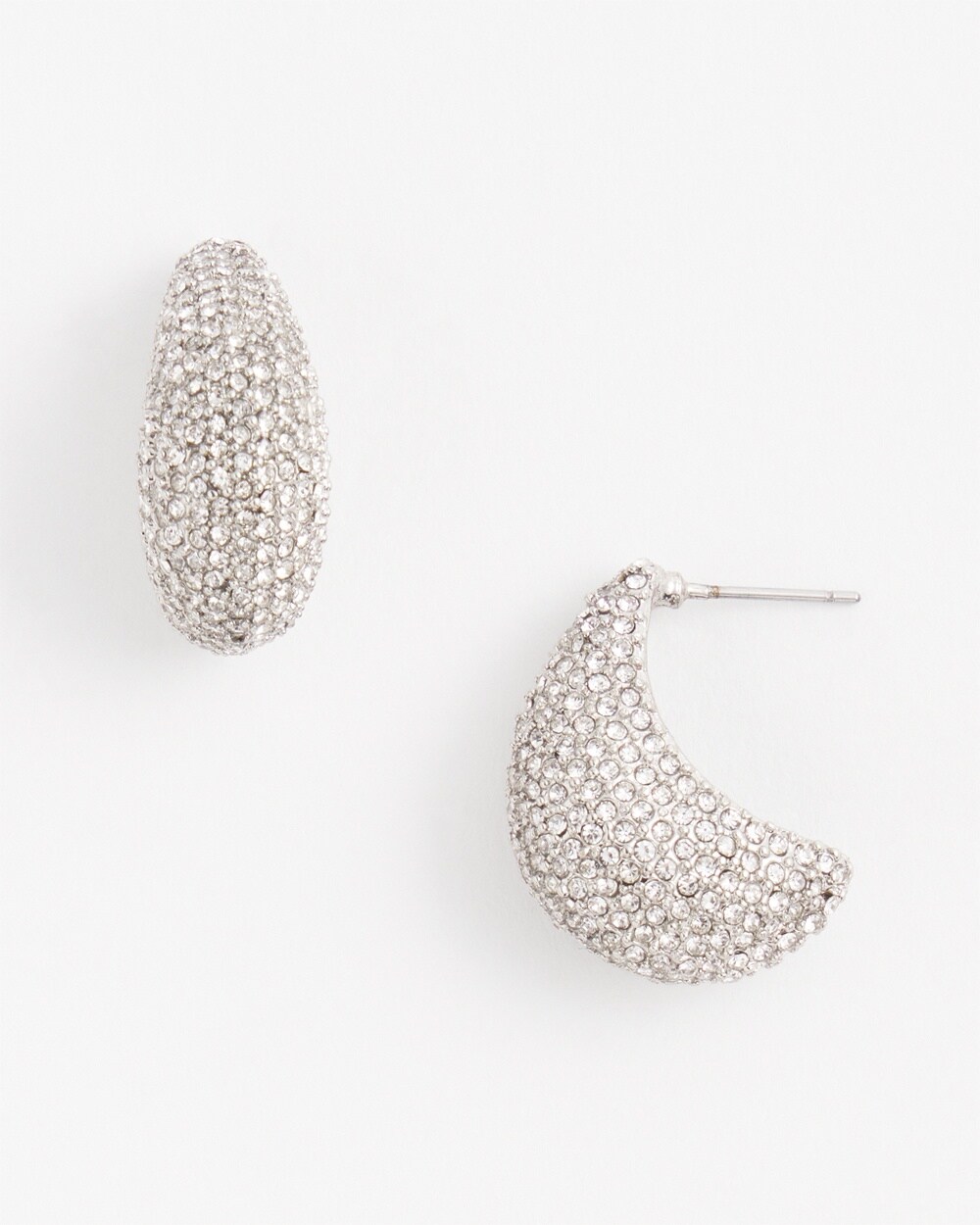 Silver Tone Pav\u00E9 Huggie Earrings