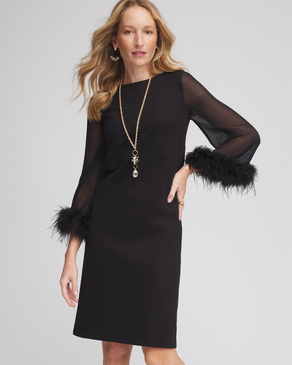 Feather Cuff Sleeve Dress