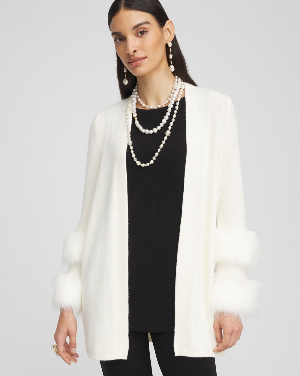 Travelers\u2122 Collection Faux Fur Cuff Cardigan