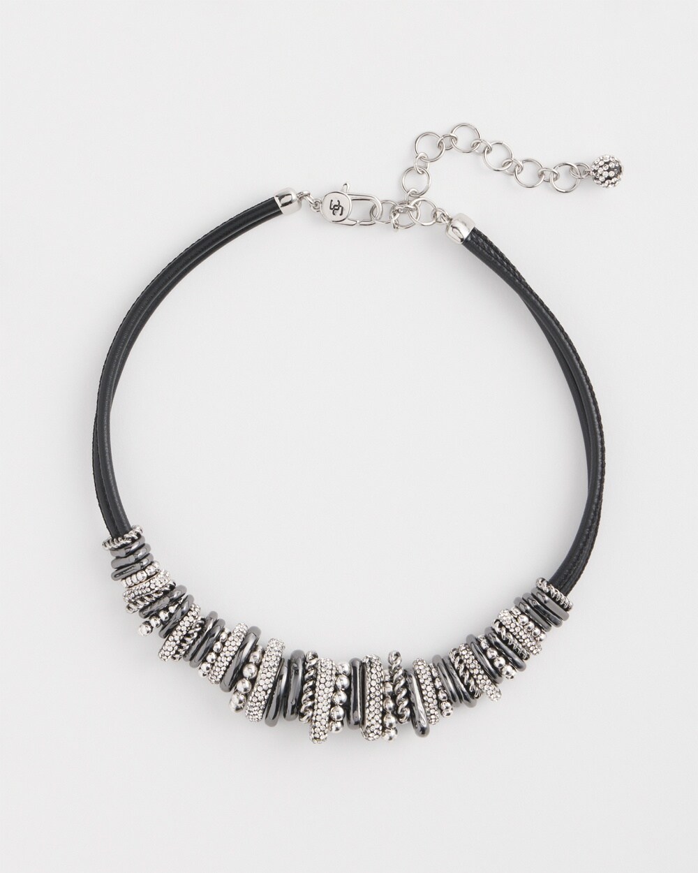 Silver Tone Leather Short Necklace