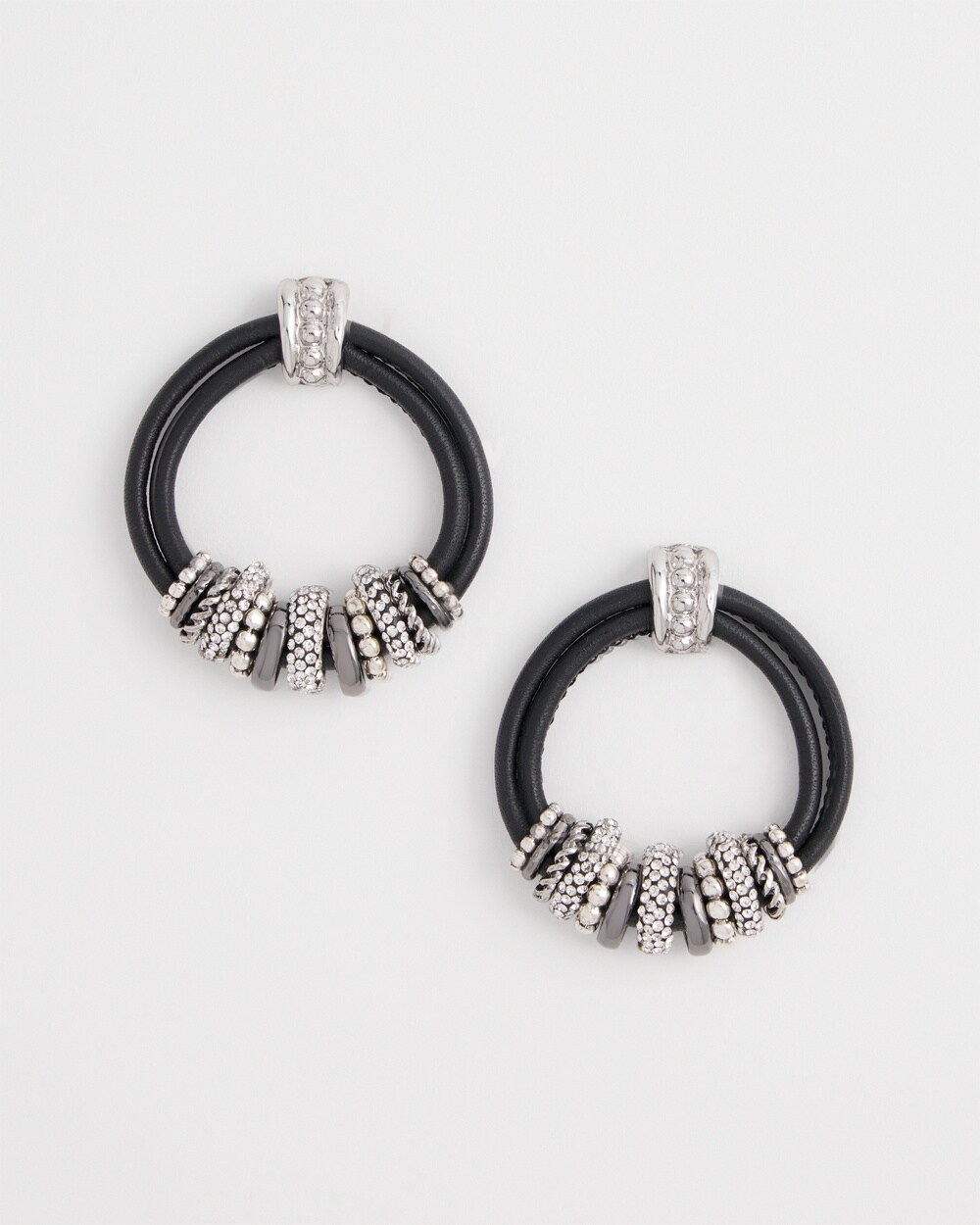 No Droop\u2122Leather Silver Tone Earrings