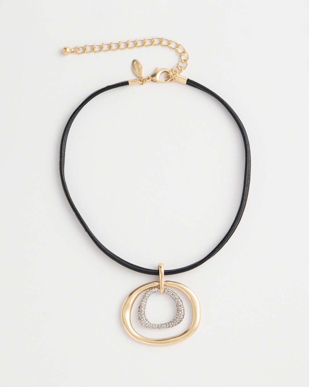 Pav\u00E9 Pendant Faux Leather Necklace