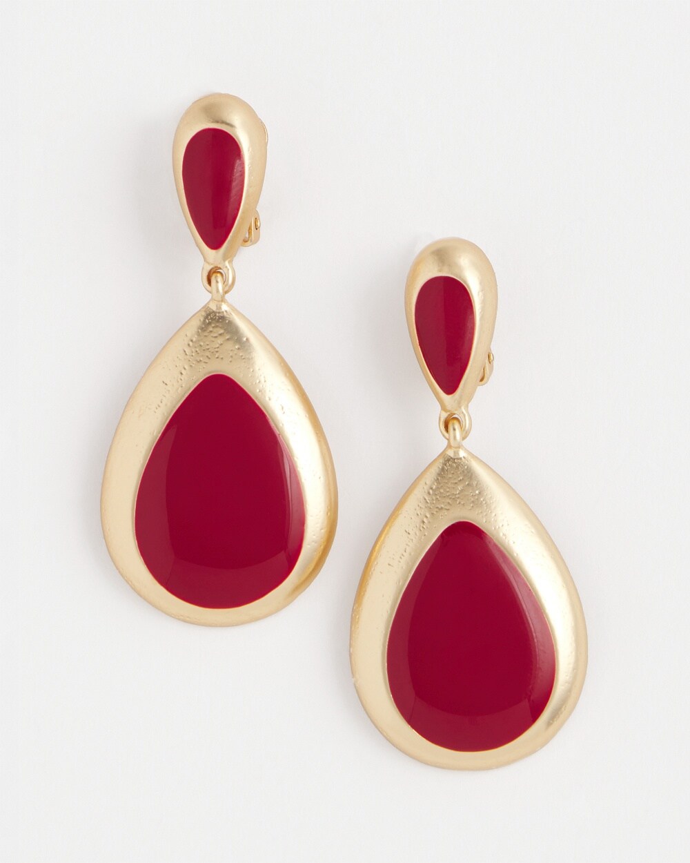 Red Teardrop Clip On Earrings