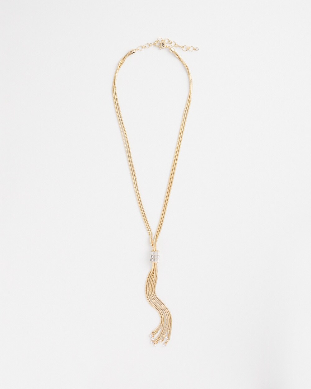 Gold Tone Baguette Tassel Necklace