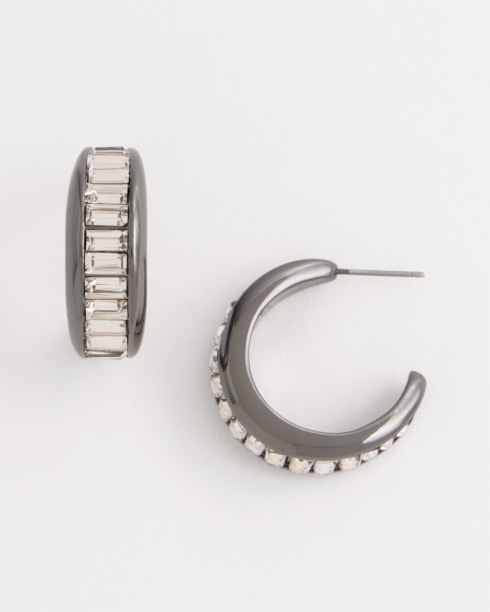 No Droop\u2122 Hematite Baguette Hoop Earrings