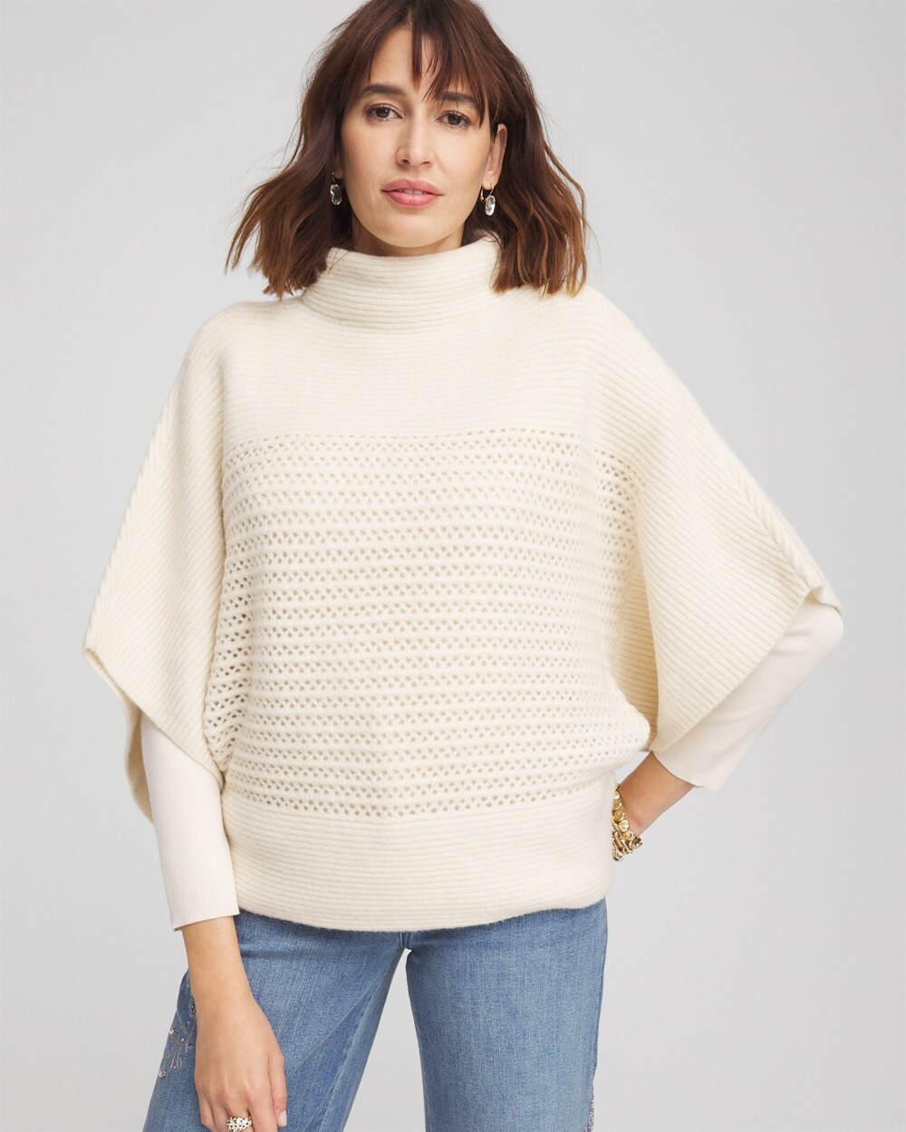 Mock Neck Dolman Sleeve Sweater Poncho