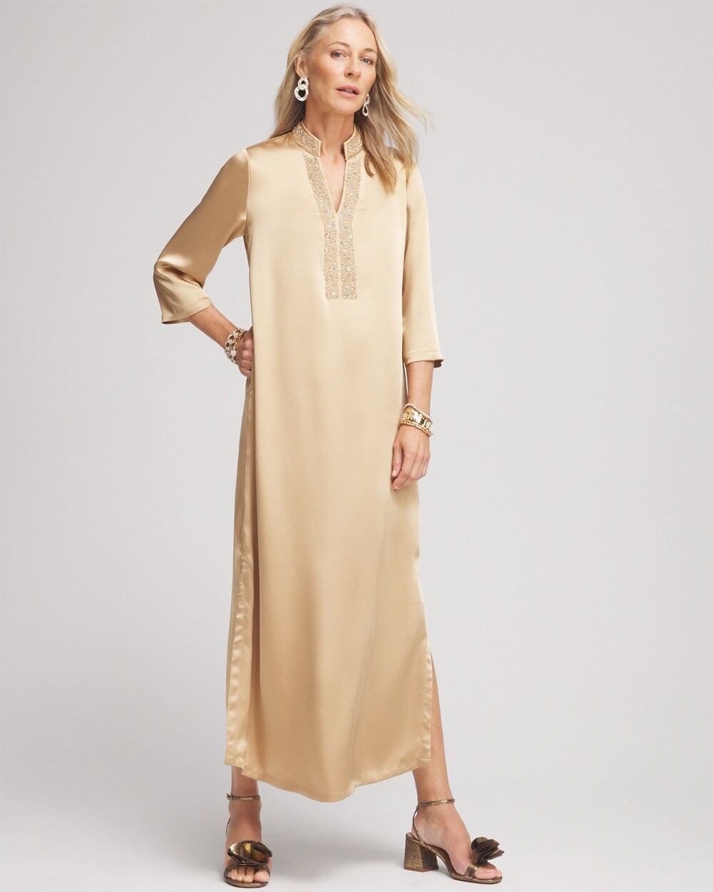 Petite Embellished Satin Maxi Dress