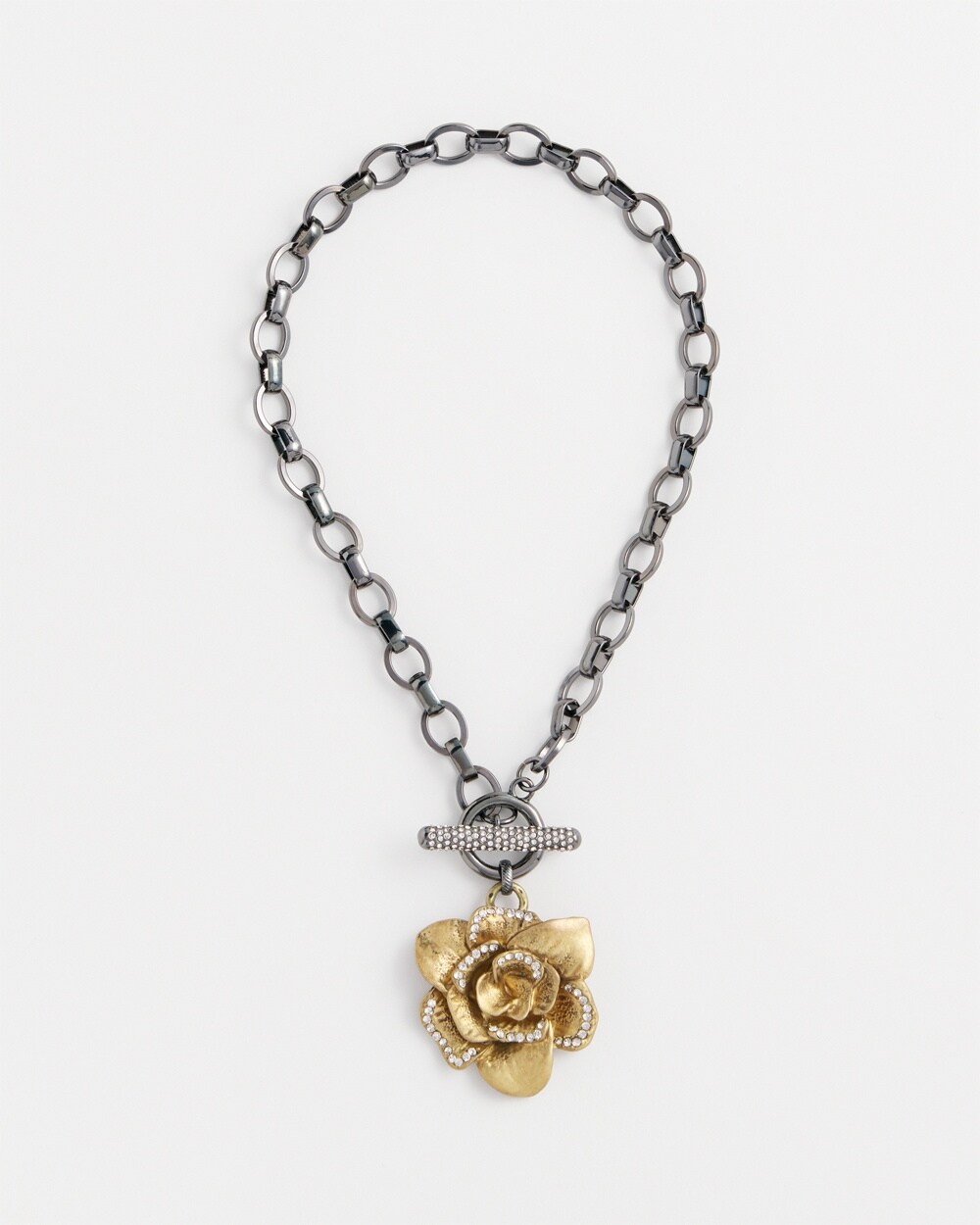 Pav\u00E9 Brass Flower Pendant Necklace