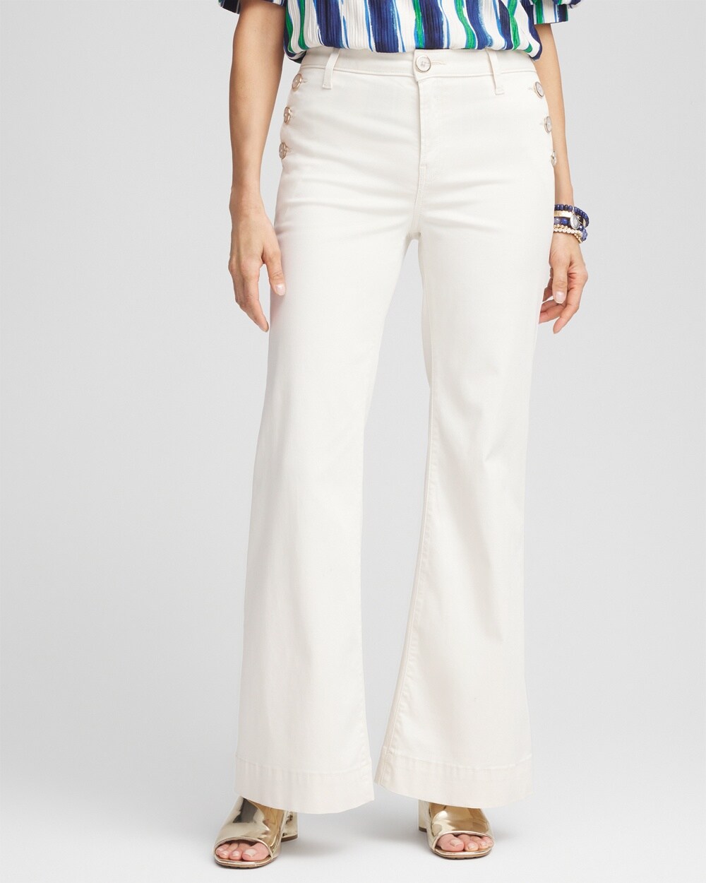 Sateen Button Flare Pants