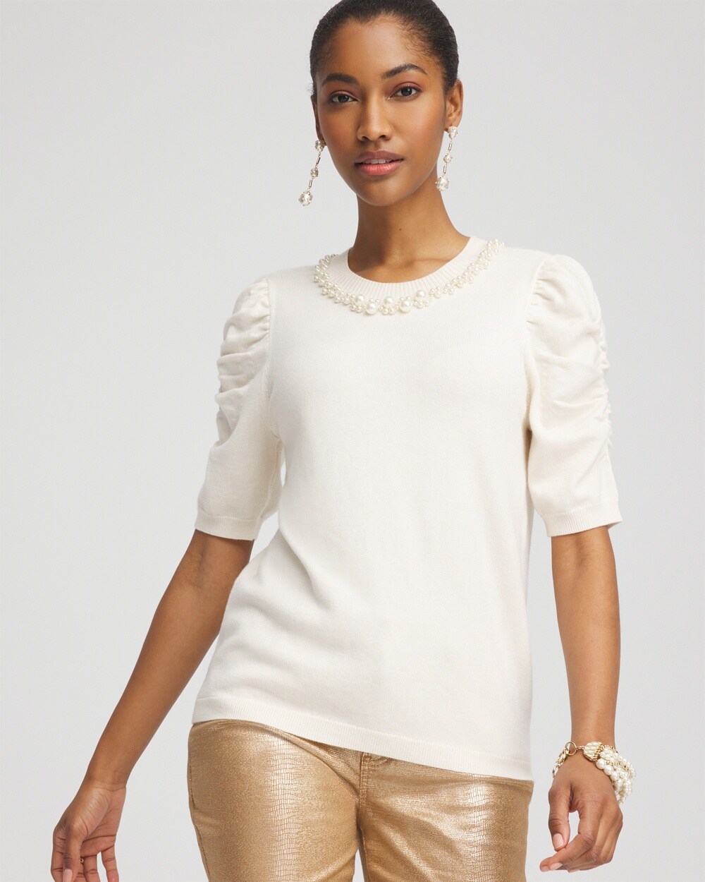 Ruched Sleeves Cashmere Blend Sweater