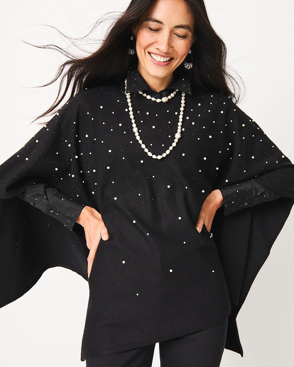 Faux Pearl Cashmere Blend Poncho