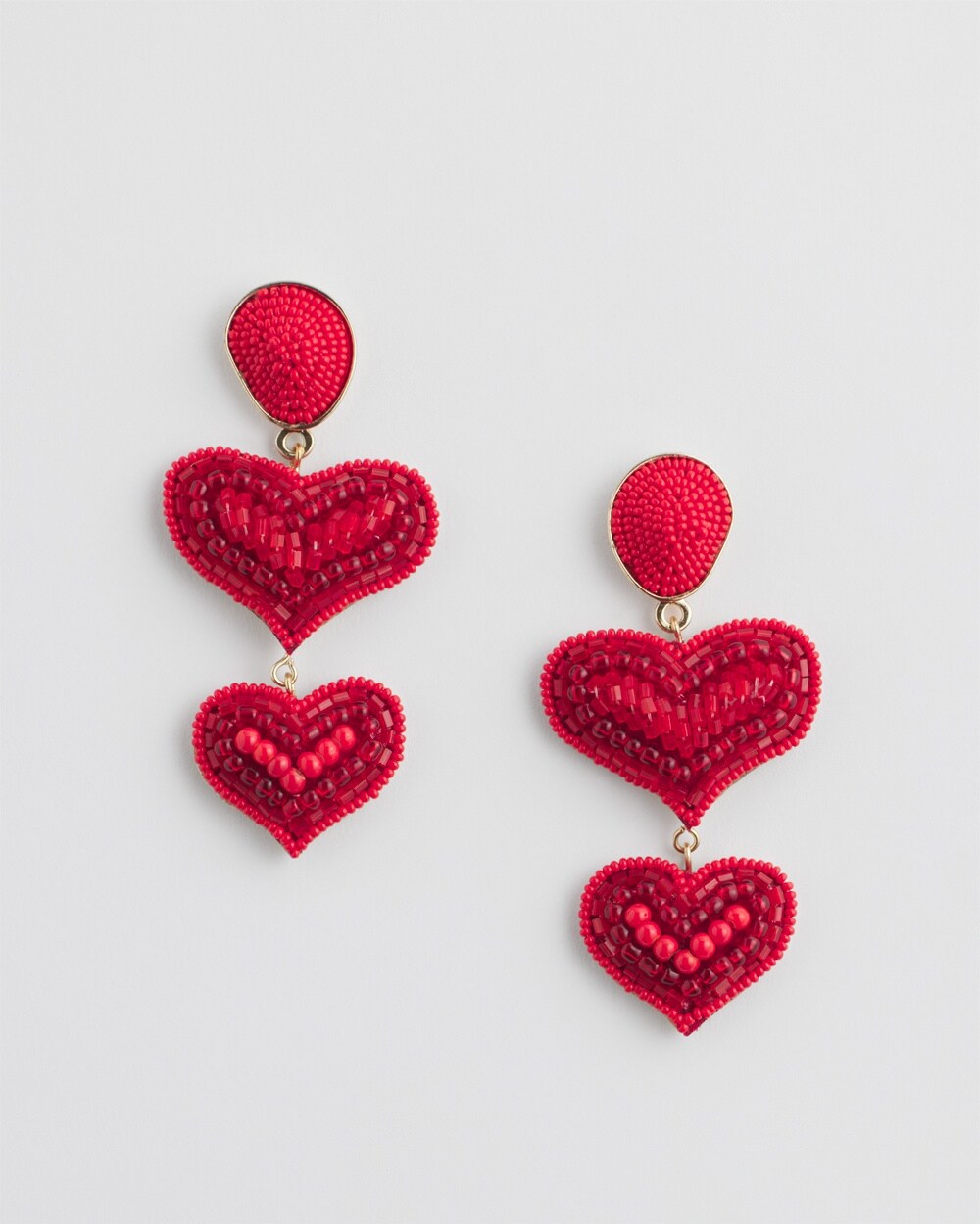 Red Seed-Bead Heart Earrings