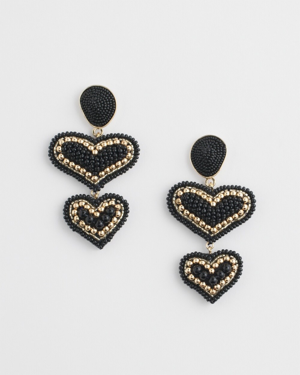 Black Seed-Bead Heart Earrings