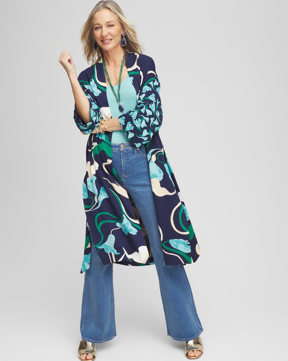 Long Wildflower Open-Front Kimono