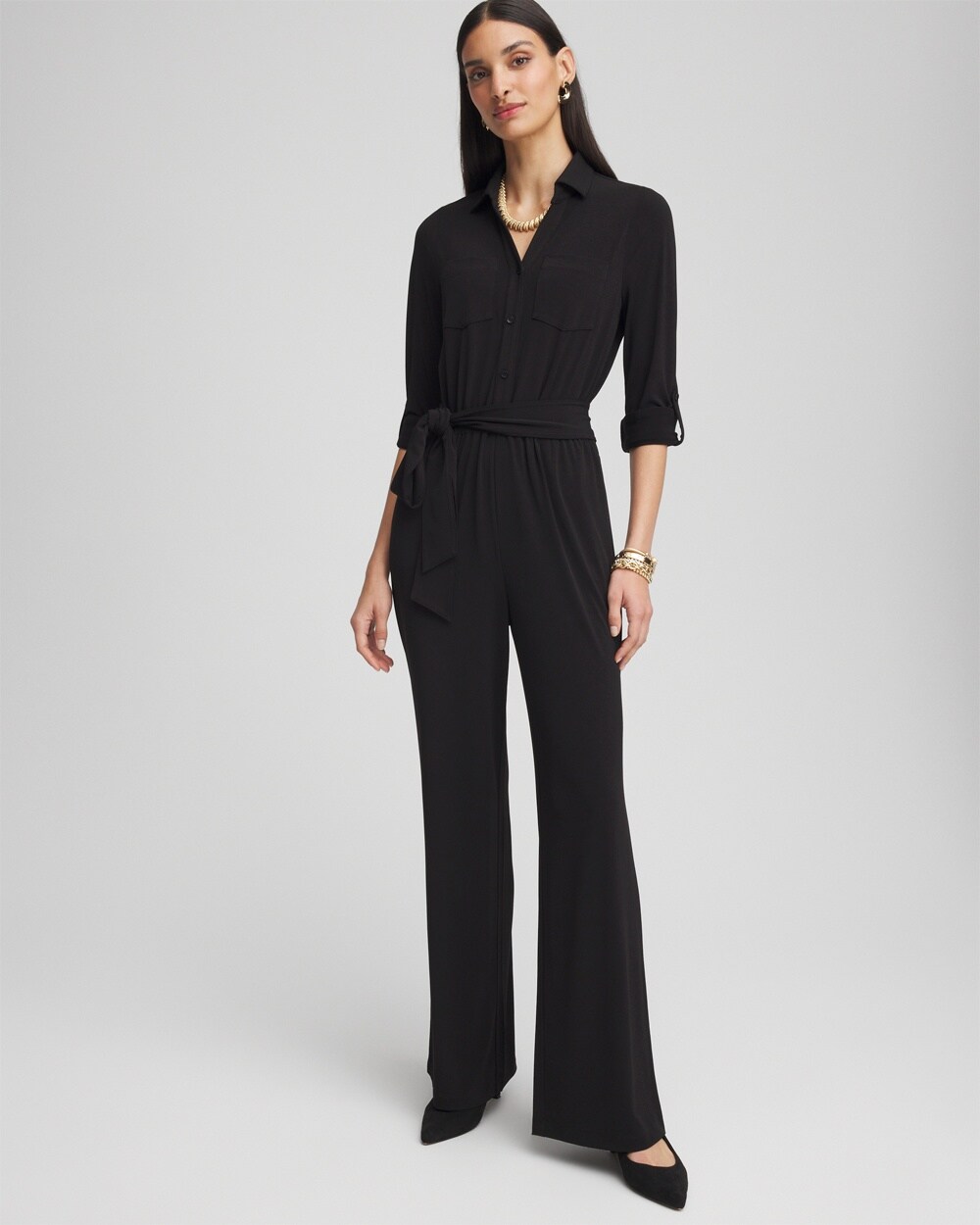 Petite Belted Jersey Maxi Jumpsuit