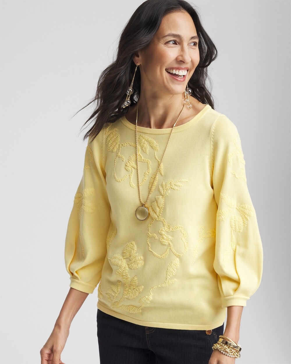 Golden Haze Embroidered Pullover Sweater