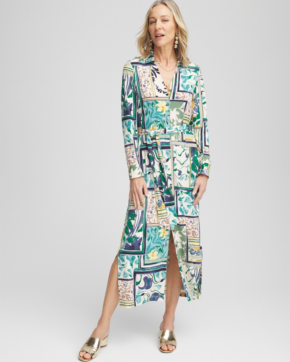 Patchwork Print Maxi Shirtdress