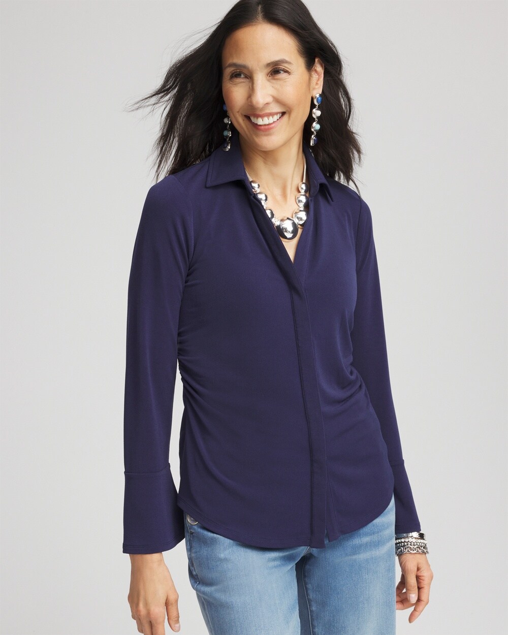 Collared Ruched Seam Top