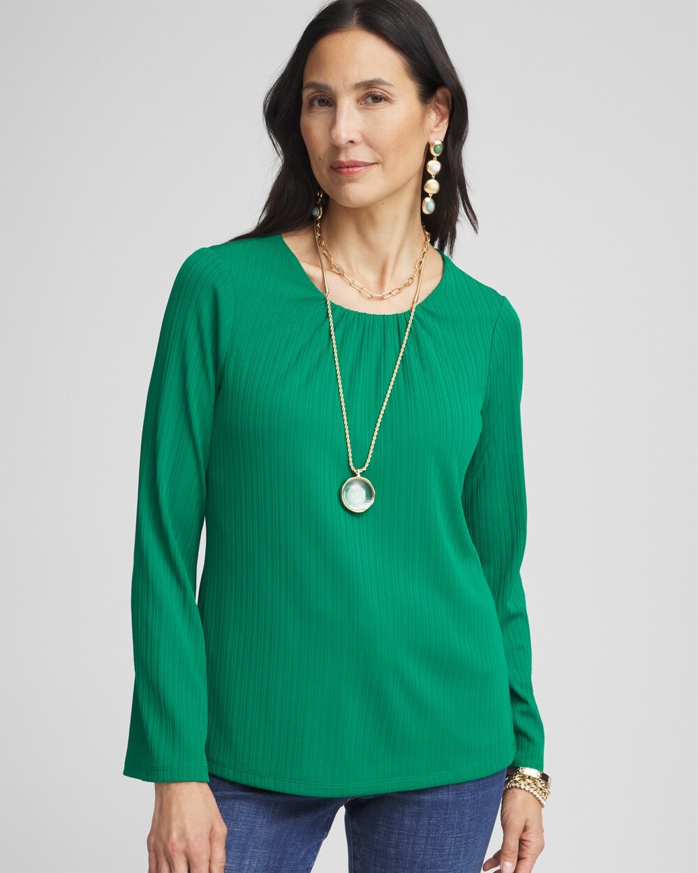 Ribbed Ruched-Neck Top