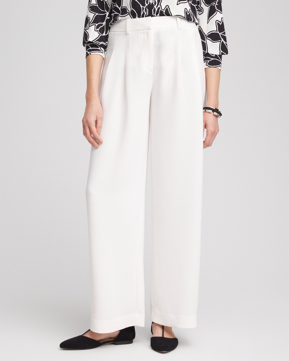 Crepe Pleated Wide-Leg Pants