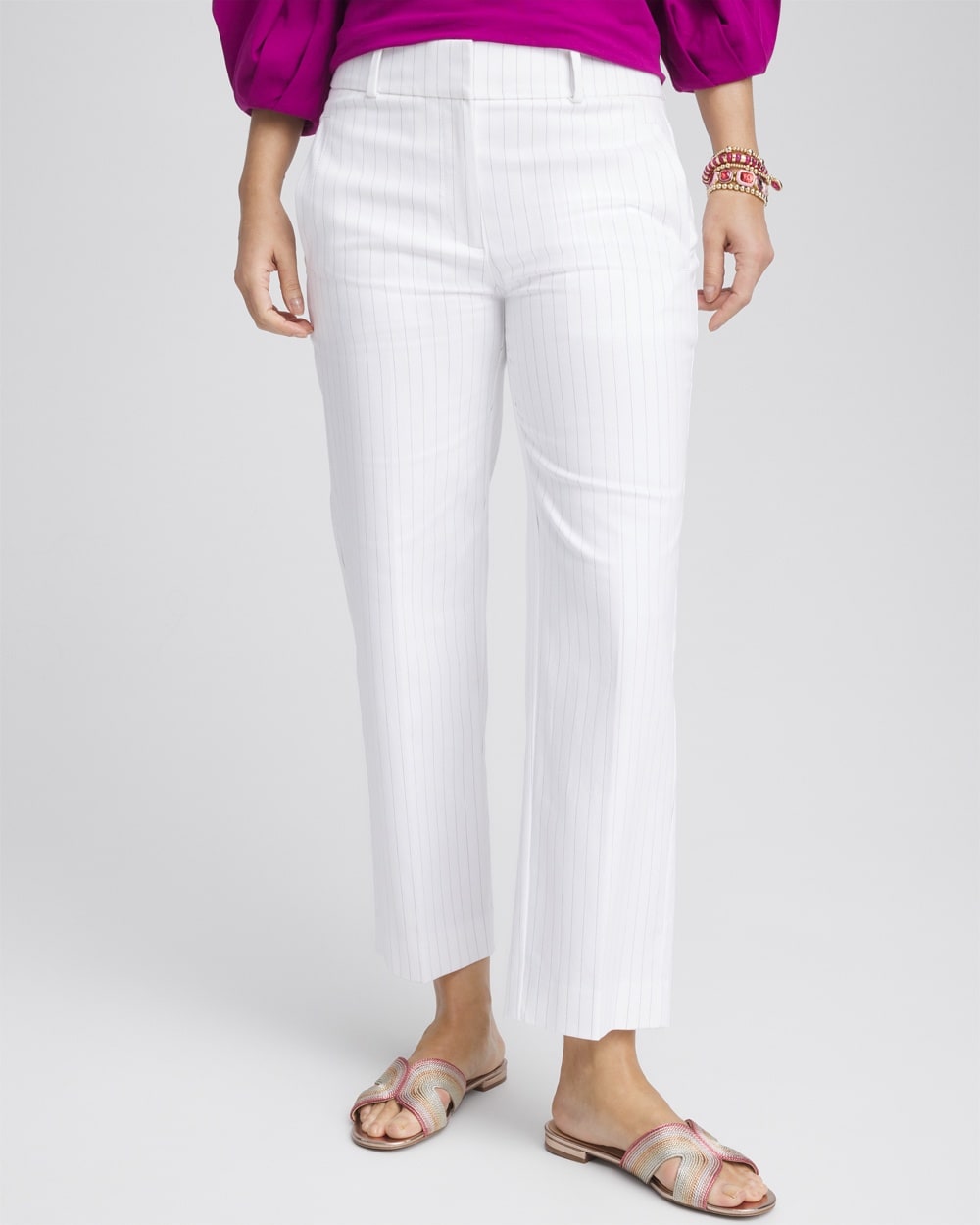 Striped Straight-Leg Cropped Pants