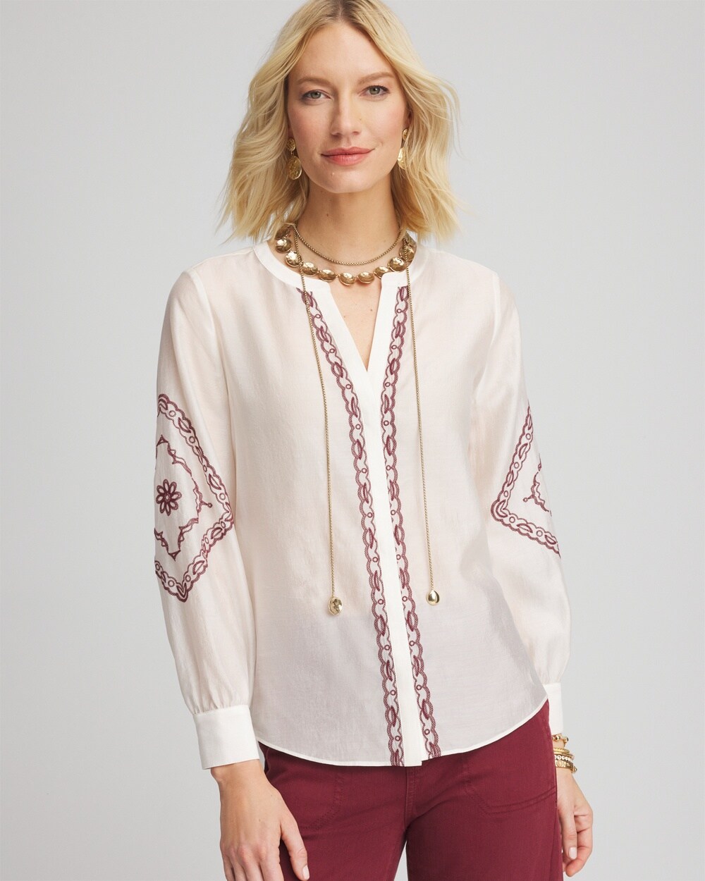 Tencel-Blend Embroidered Blouse