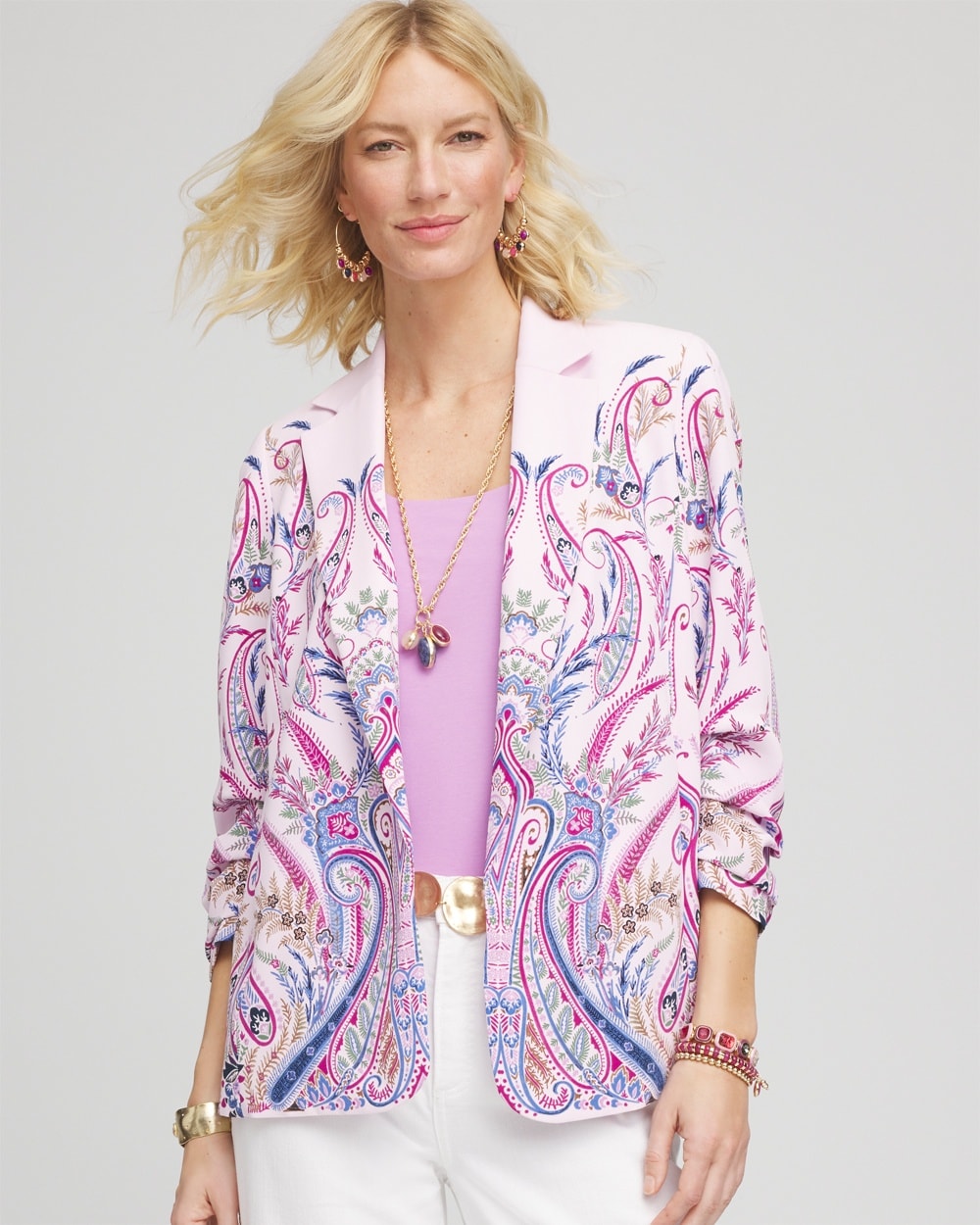 Ruched Sleeve Paisley Blazer